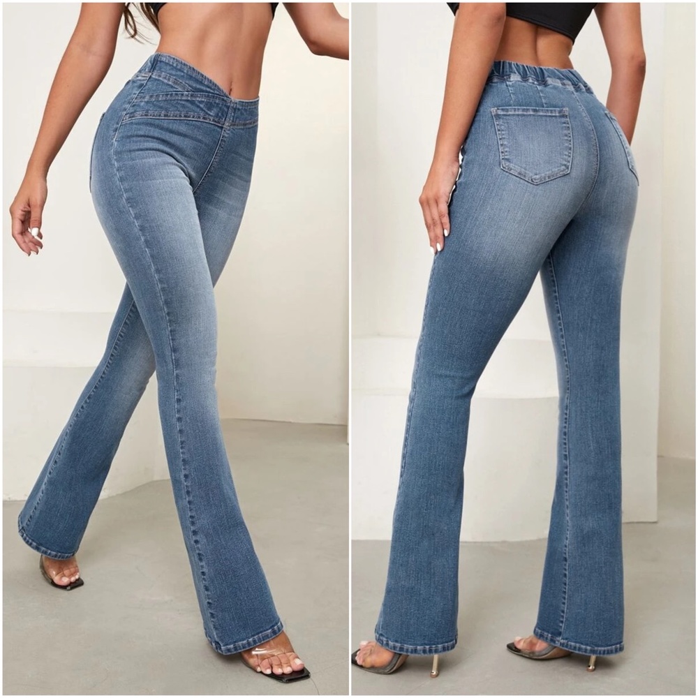 Dark Wash High Waist Fitted Bootcut Denim Jeans - Picture 6 of 7